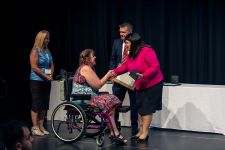 Jessica McDowell receiving award