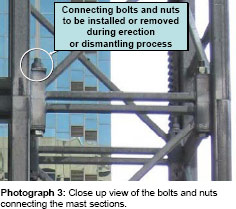 Photo 3: Close up view of the bolts and nuts connecting the mast sections.