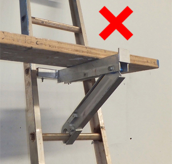 Ladder platform bracket fitted to front of ladder