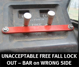Unacceptable free fall lock out - bar on wrong side